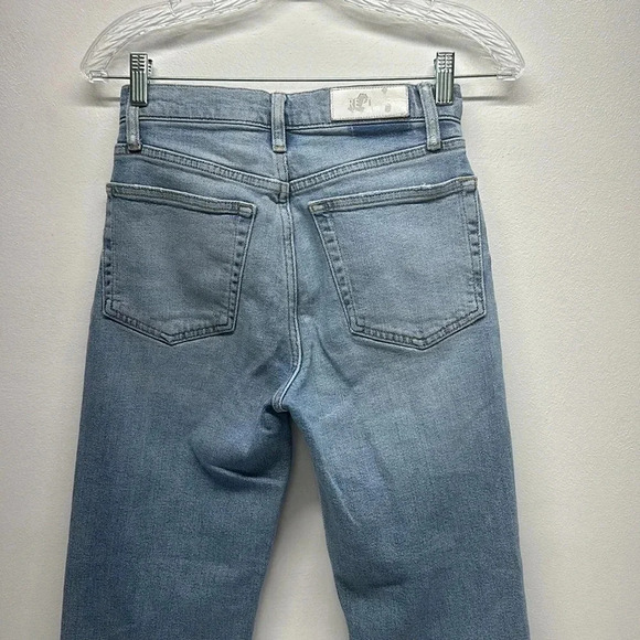 RE/DONE 70s High Rise Stove Pipe Jeans Denim Blue Jeans in Light Destroyed 24 - Picture 8 of 13